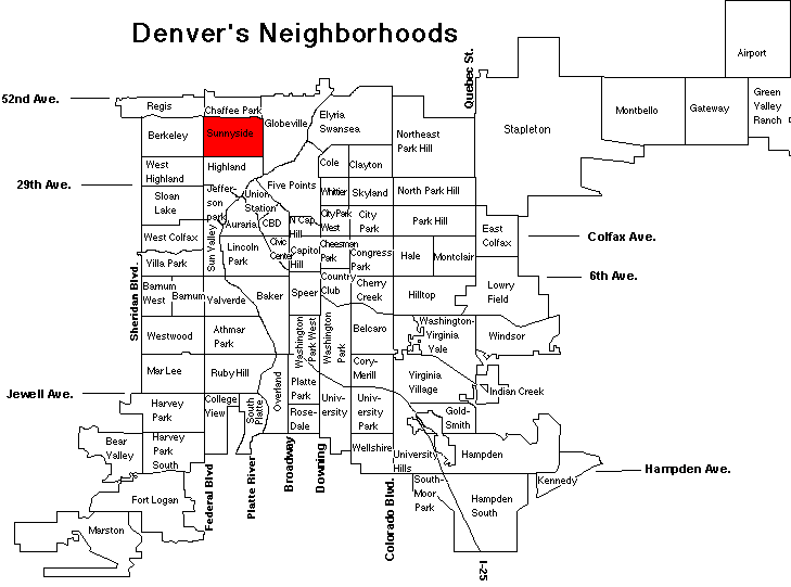Sunnyside Map of Denver Neighborhoods